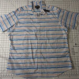NEW Size XXL Mens Cremieux Short Sleeve Button Front Shirt Striped Blue MSRP $60